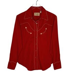 Scully Cowboy Western Shirt Rockabilly Pearl Snap Vintage Rodeo Red M Womens